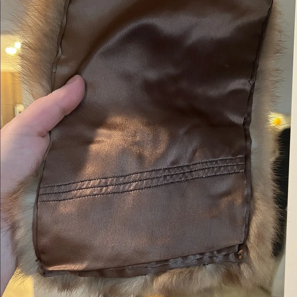 Plush Brown Fur Scarf with Satin Lining - Picture 2 of 4